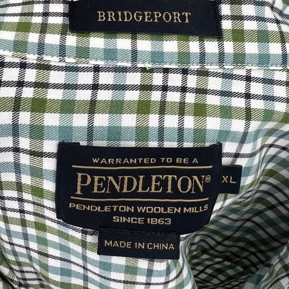 Pendleton Mens Bridgeport Plaid Button-Down Shirt XL - Green/White Checkered Cot - Picture 5 of 5